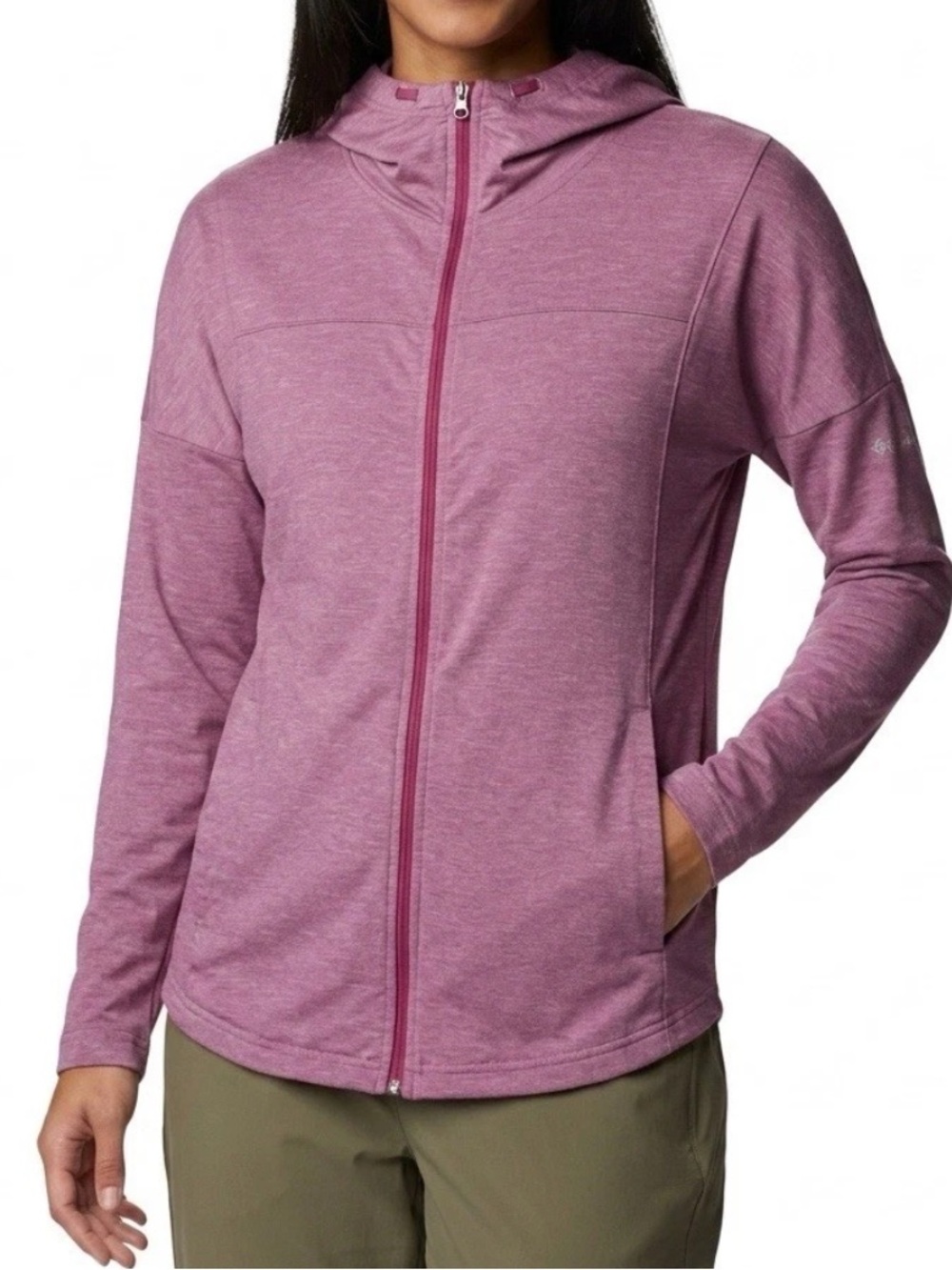 COLUMBIA Pink UPF Hoodie Heathered Mauve Long Sleeve Full-Zip Jacket Pockets